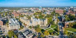 The University of Michigan showing off its many trees near downtown Ann Arbor.
