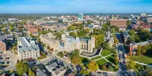 The University of Michigan showing off its many trees near downtown Ann Arbor.